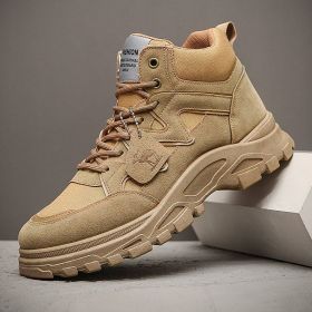 Men's Thick Sole Increased By High-top Casual Shoes (Option: Khaki Pumps-39)