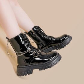 Women's Thick Soled Martin Boots With Shiny Surface (Option: Black-35)