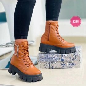 Platform Martin Boots Women's Plus Size Lace Up Chunky Heel Ankle Boots (Option: Orange-43)