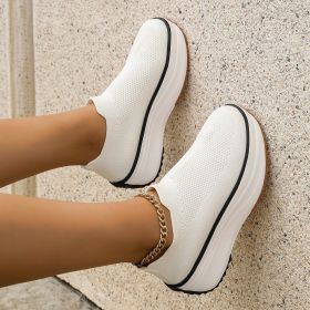 Fashion Thick-soled Ankle Boots Women Casual Round Toe Socks Shoes Breathable Solid Color Short Boots Sports Shoes (Option: White-40.)