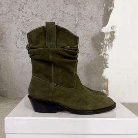 Leather Split Toe Ankle Boots (Option: Army Green Cow Suede-35)