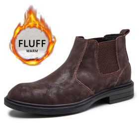 Men's Outdoor Casual Cowhide Martin Boots (Option: Brown-Plush-46)
