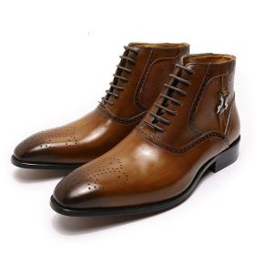 Men's Pointed Leather Boots Front Lace-up Dr Martens Boots (Option: Brown-39)