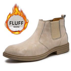 Men's Outdoor Casual Cowhide Martin Boots (Option: Sand color-Plush-46)