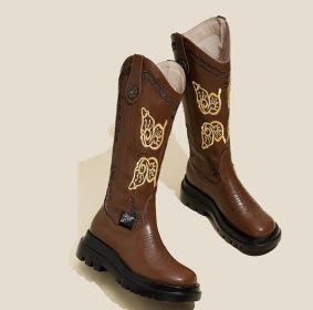 All-match Butterfly Embroidery Cowboy Boot (Option: Dark Brown Leather Lining-39)