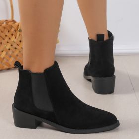 Women's Fashion Ankle Boots With Side Zipper Chunky Heel Boots Slip On Comfortable Solid Color Shoes (Option: Black-36.)