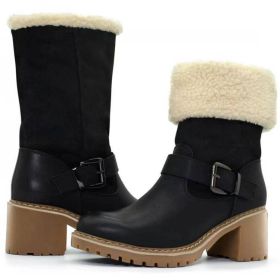 Fashion Boots With Buckle Chunky Heel Shoes Warm Winter Round Toe Western Boots For Women (Option: Black-35.)