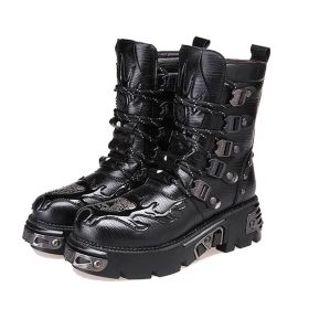 Men's Fashionable And Versatile Mid To High Top Boots (Option: Black Cotton-36)