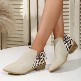 Fashion Leopard Print Boots Women Pointed Toe Chunky Heel Back Zipper Shoes (Option: Beige-37.)