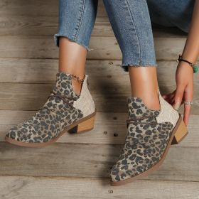 Women's Retro Boots Fashion Leopard Print Shoes Pointed Toe Square Heel Ankle Boots (Option: Leopard-35.)