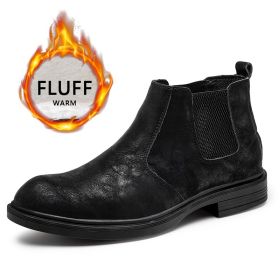 Men's Outdoor Casual Cowhide Martin Boots (Option: Black-Plush-42)