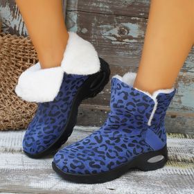 Fashion Leapard Print Boots Women's Thick-soled Warm Plush Snow Boots Winter Shoes (Option: Blue-37.)