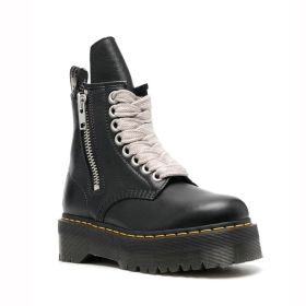 Thick Bottom Litchi Pattern Dr Boots Side Zipper (Option: Black-40)