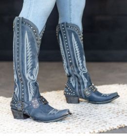 Western-style Women's Competitive Denim Boots (Option: Blue-45)