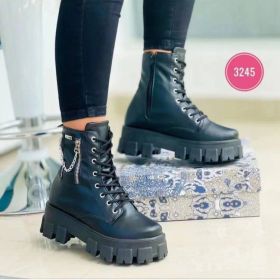 Platform Martin Boots Women's Plus Size Lace Up Chunky Heel Ankle Boots (Option: Black-43)