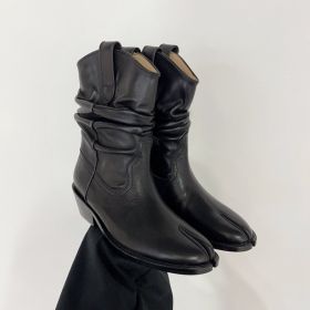 Leather Split Toe Ankle Boots (Option: Black Cowhide Surface-37)