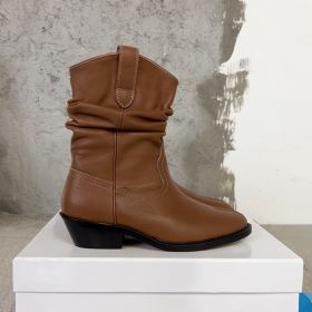 Leather Split Toe Ankle Boots (Option: Brown Cowhide Surface-37)