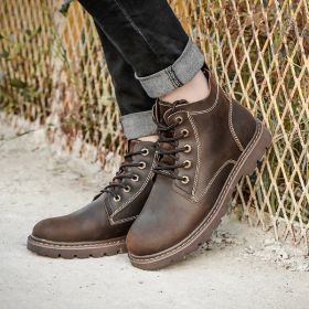 Vintage Men's Leather Boots Worke High-top Shoes (Option: Dark Brown-41)