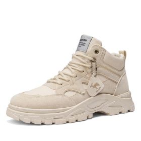Fall Winter Men High Top Boots Thick Bottom Retro (Option: Beige-43)