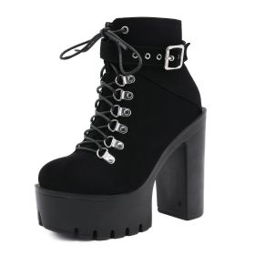 Women's Belt Buckle Stage Booties (Option: Black-37)